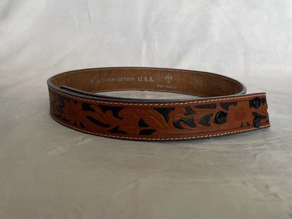 F&L Classic Full Grain Leather Floral Tooled Belt Size 32